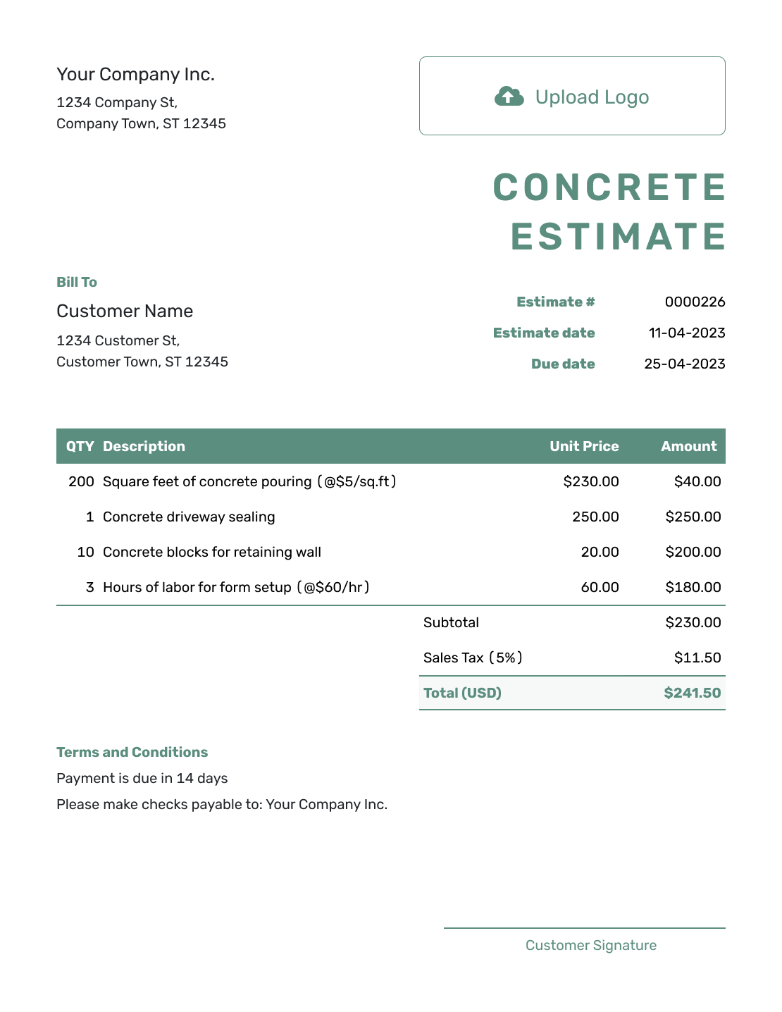 Free Concrete Estimate Template Docelf
