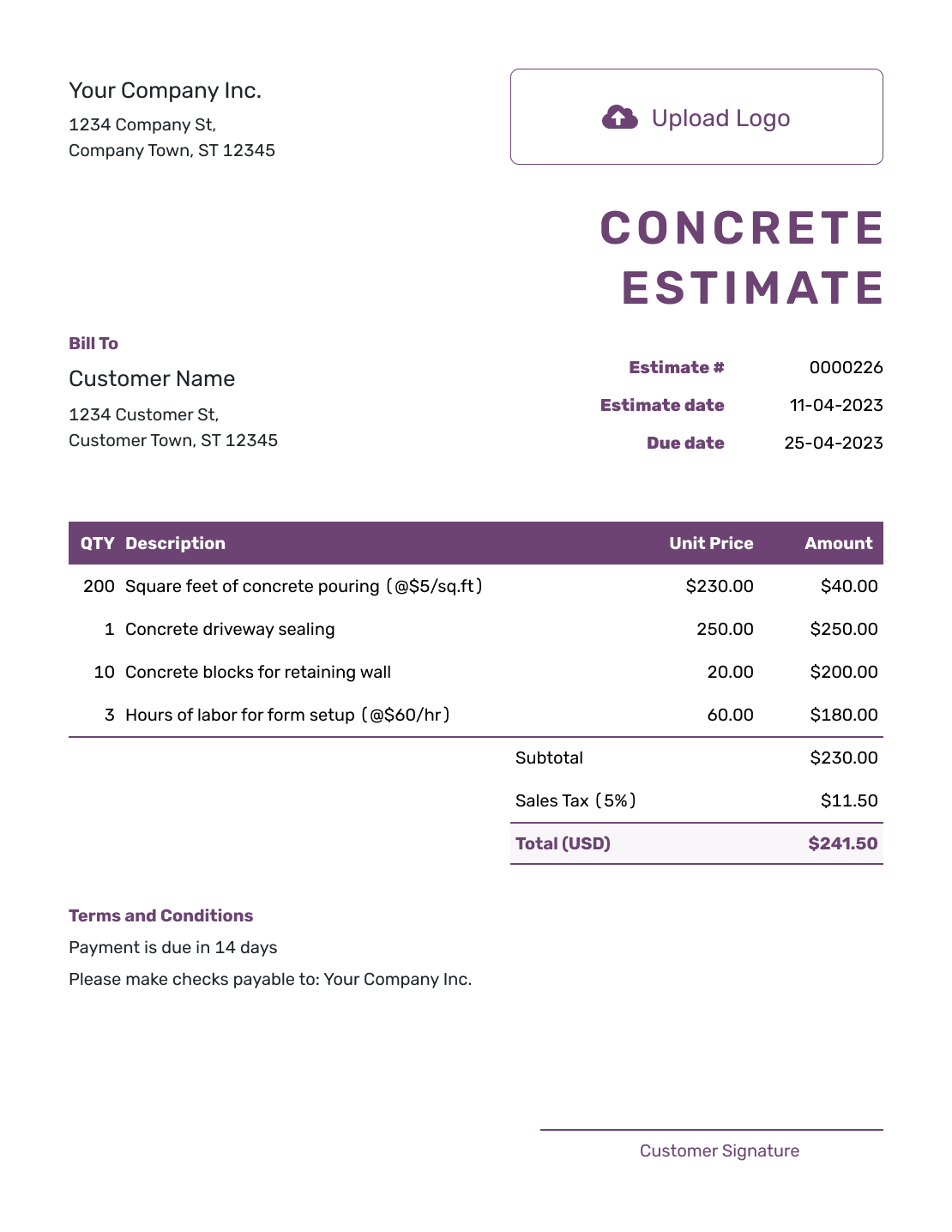 Free Concrete Estimate Template Docelf