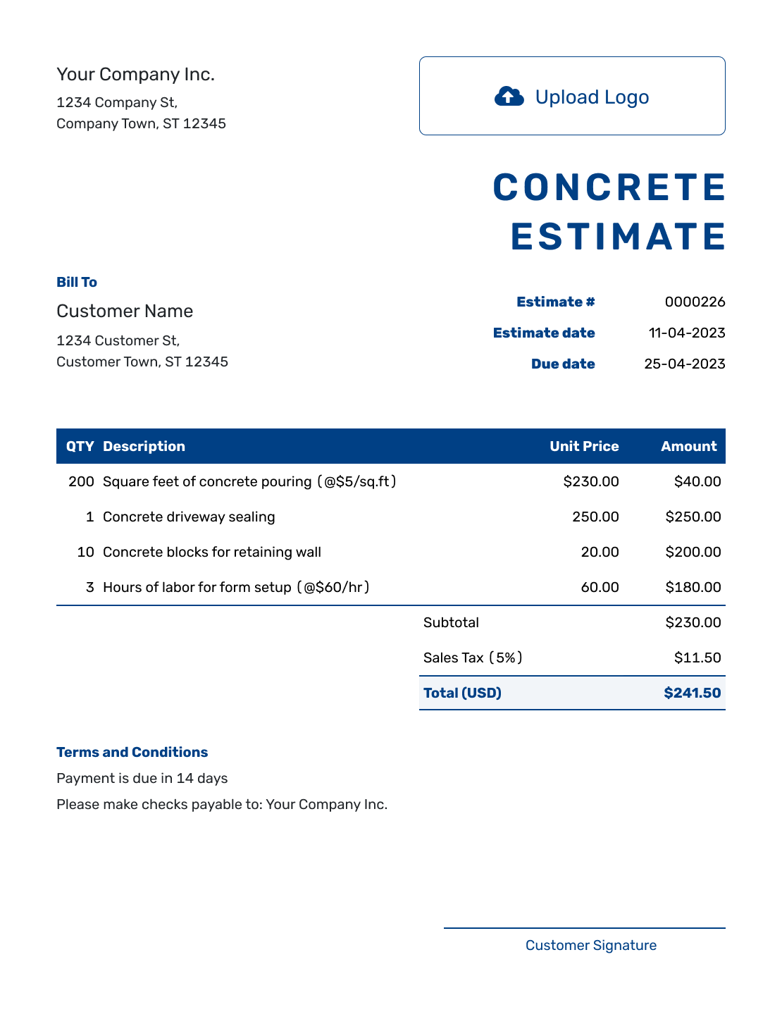 Free Concrete Estimate Template Docelf