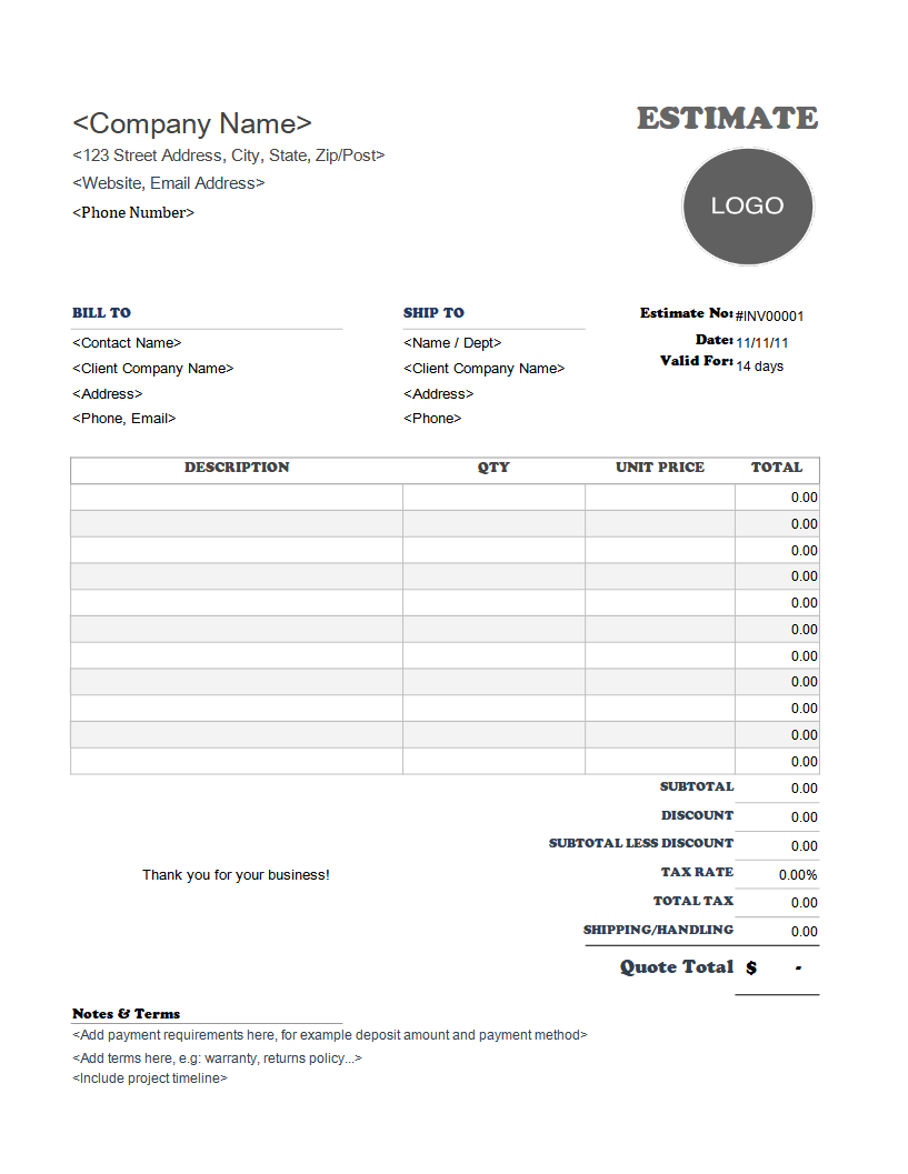 Free Concrete Estimate Templates