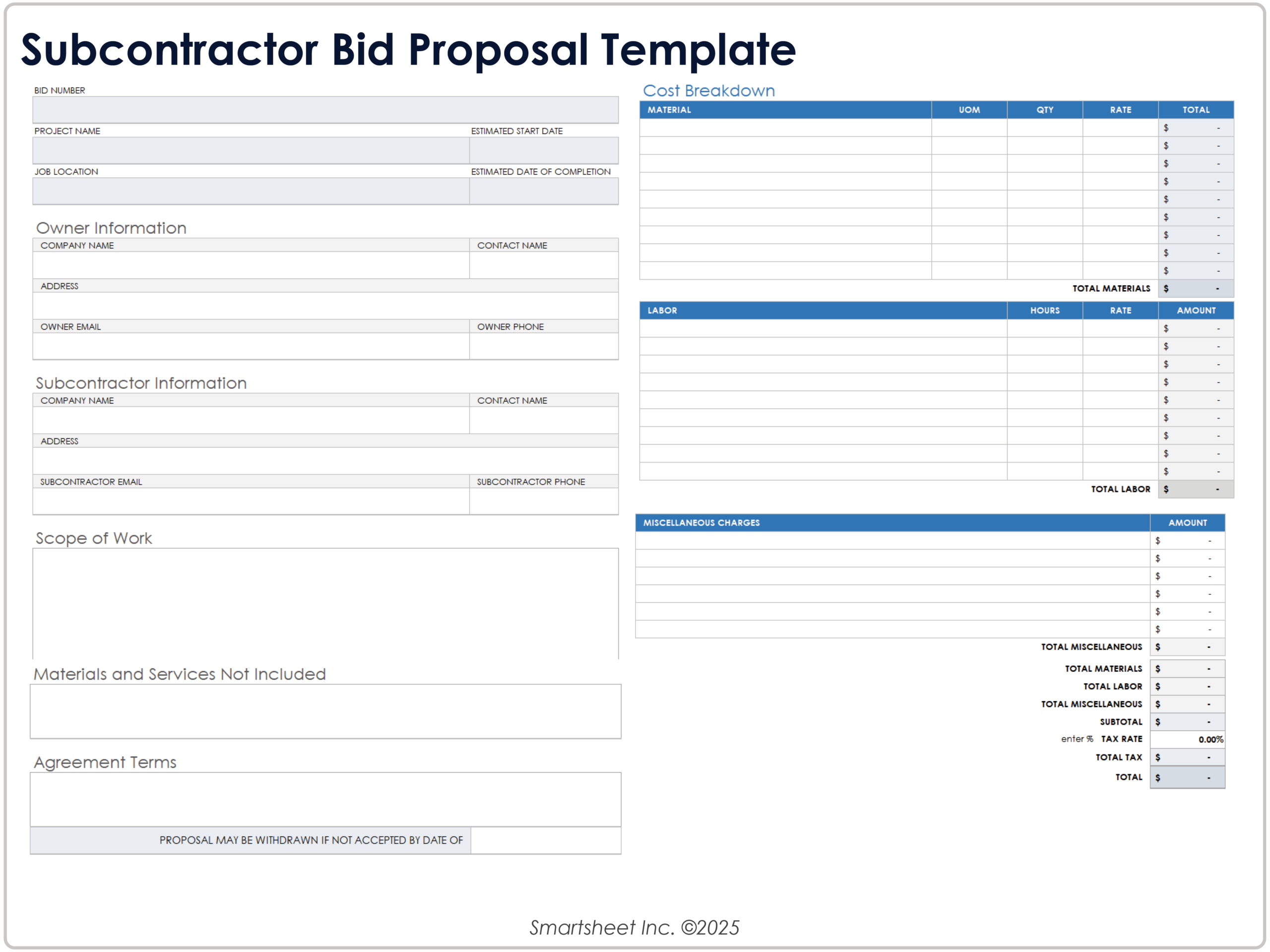 Free Construction Bid Templates And Forms Free Construction Bid Templates And Forms