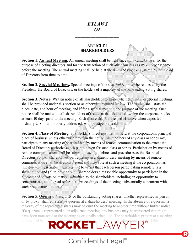 Free Corporate Bylaws Make Sign Download Rocket Lawyer
