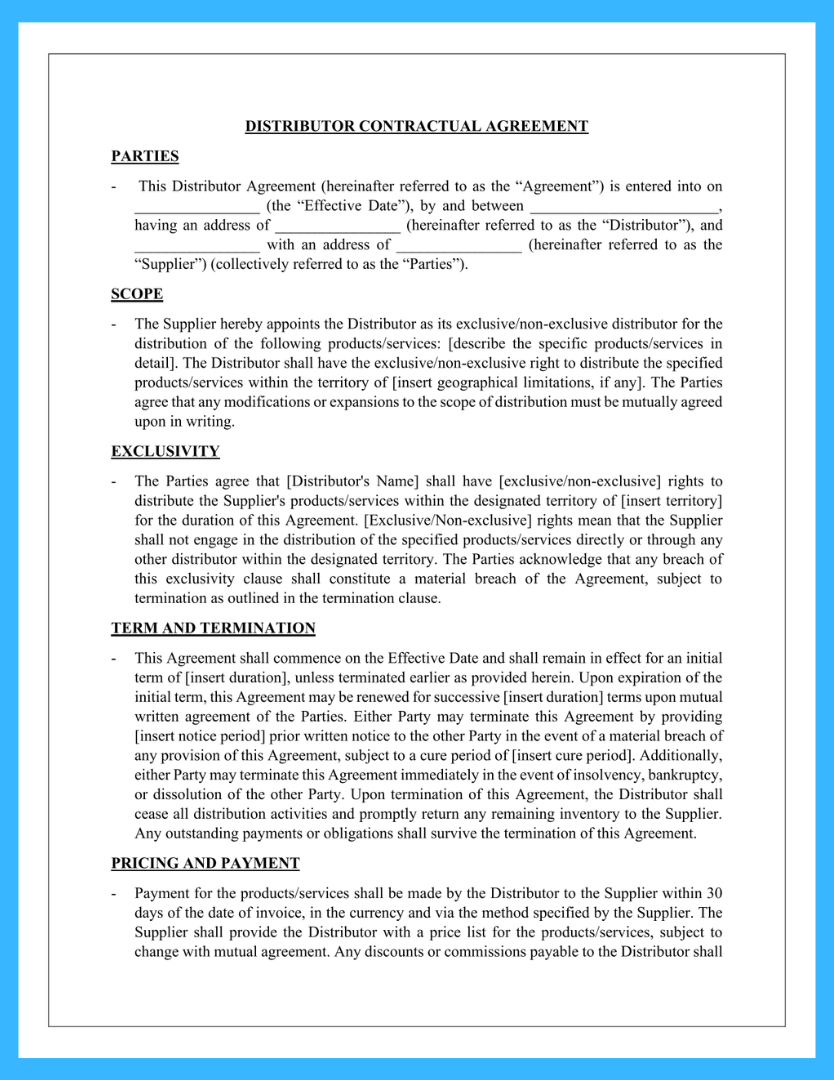 Free Distribution Agreement Template