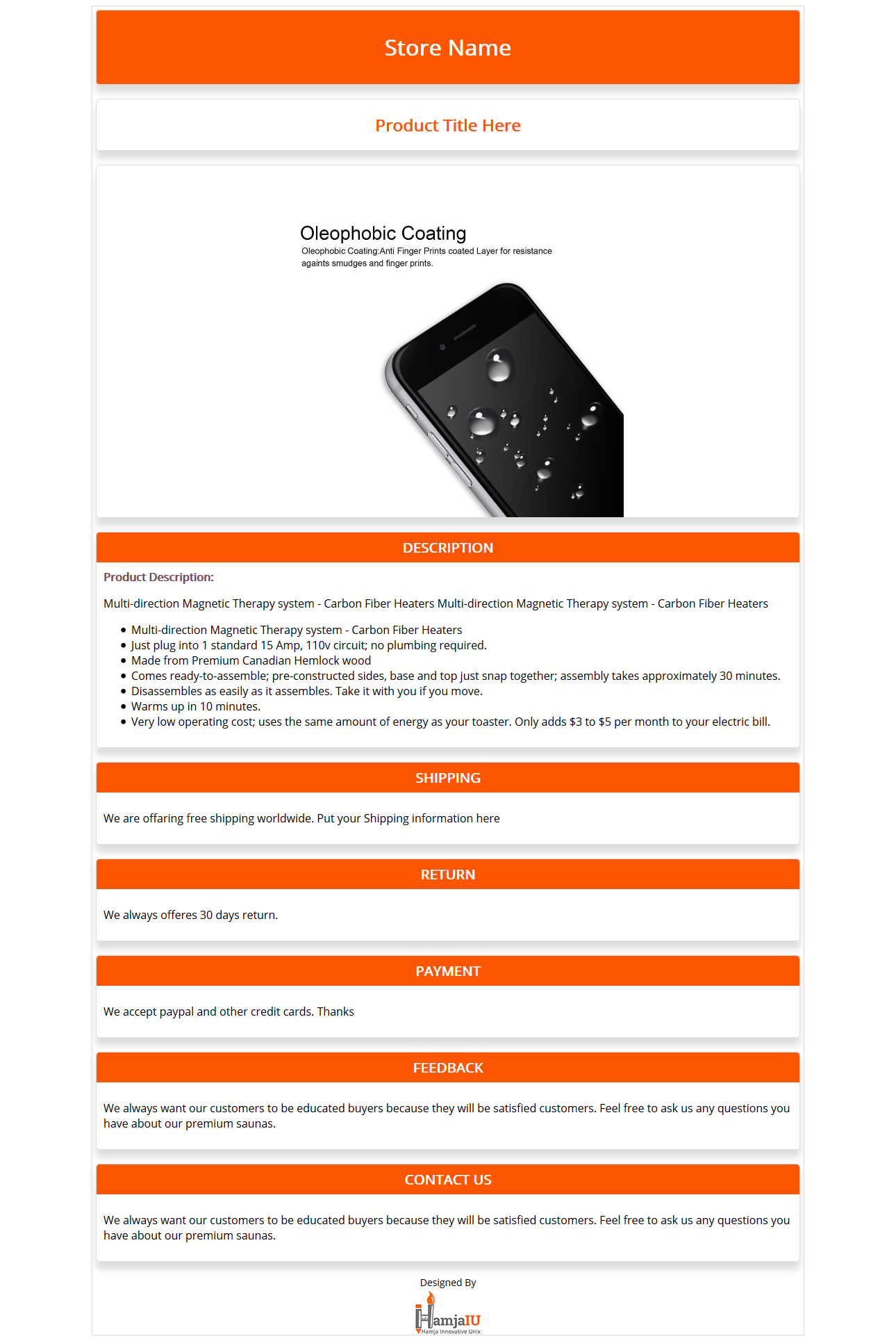 Free Ebay HTML Listing Template And Product Description Template Orange 1 Shop BluePrint
