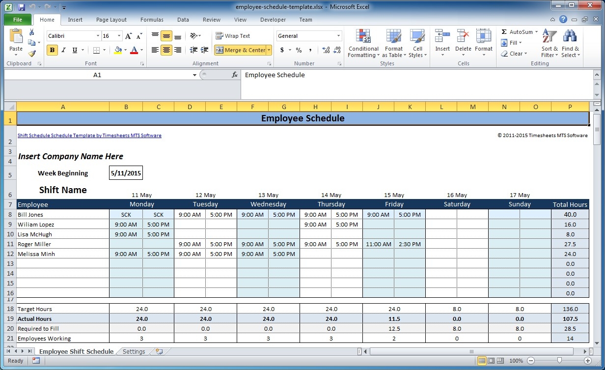 Free Employee And Shift Schedule Templates