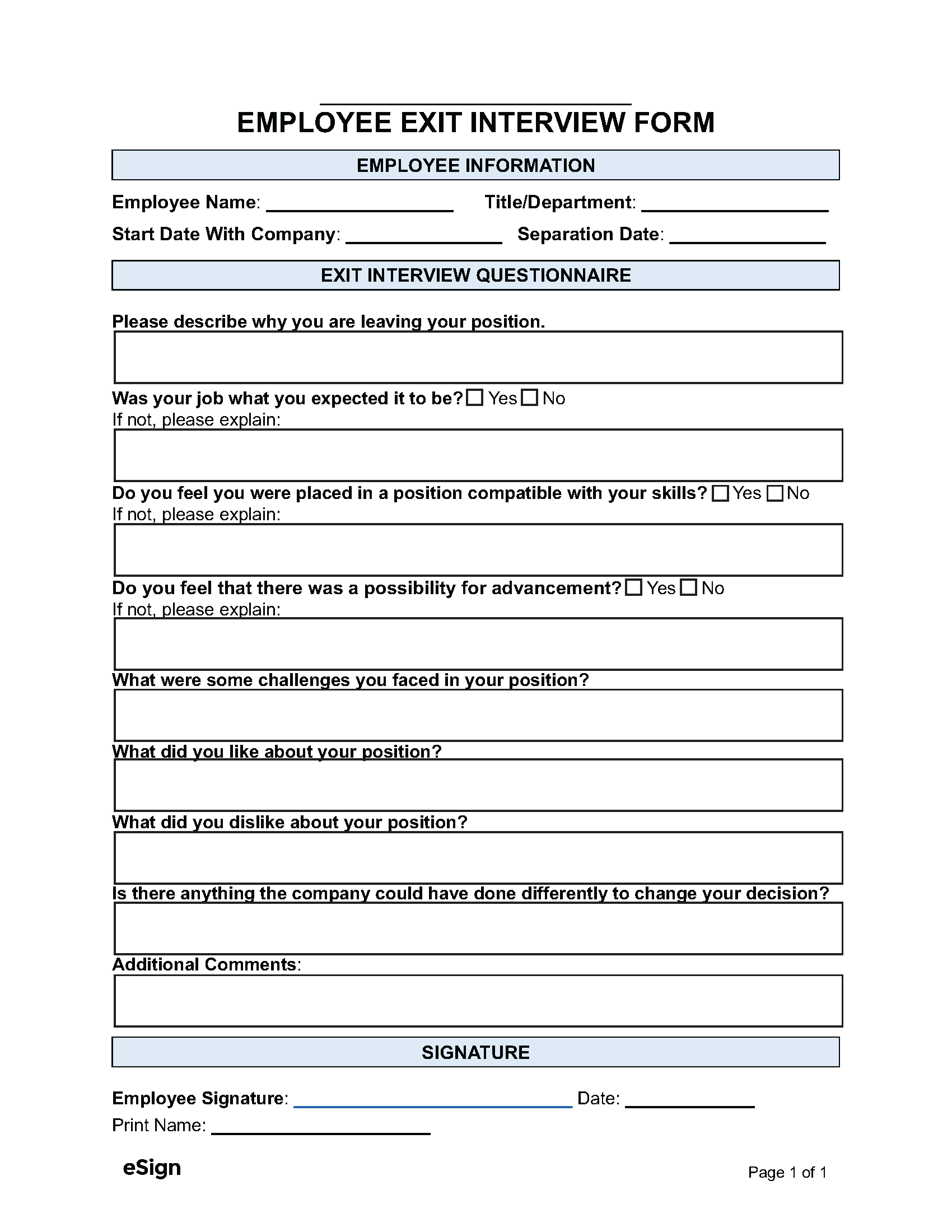 Free Exit Interview Template PDF Word