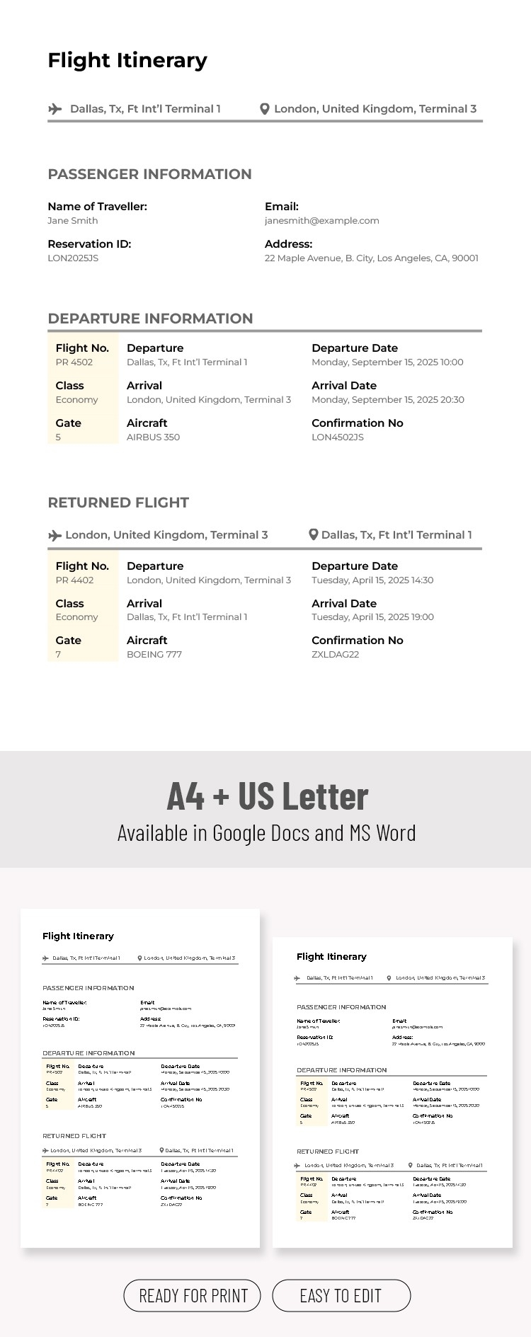  Free Flight Itinerary Templates Thegoodocs