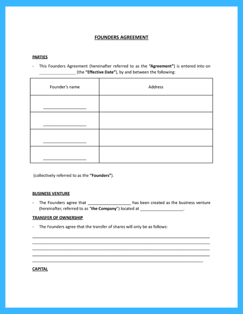 Free Founders Agreement Template For Your Startup Free Founders Agreement Template For Your Startup