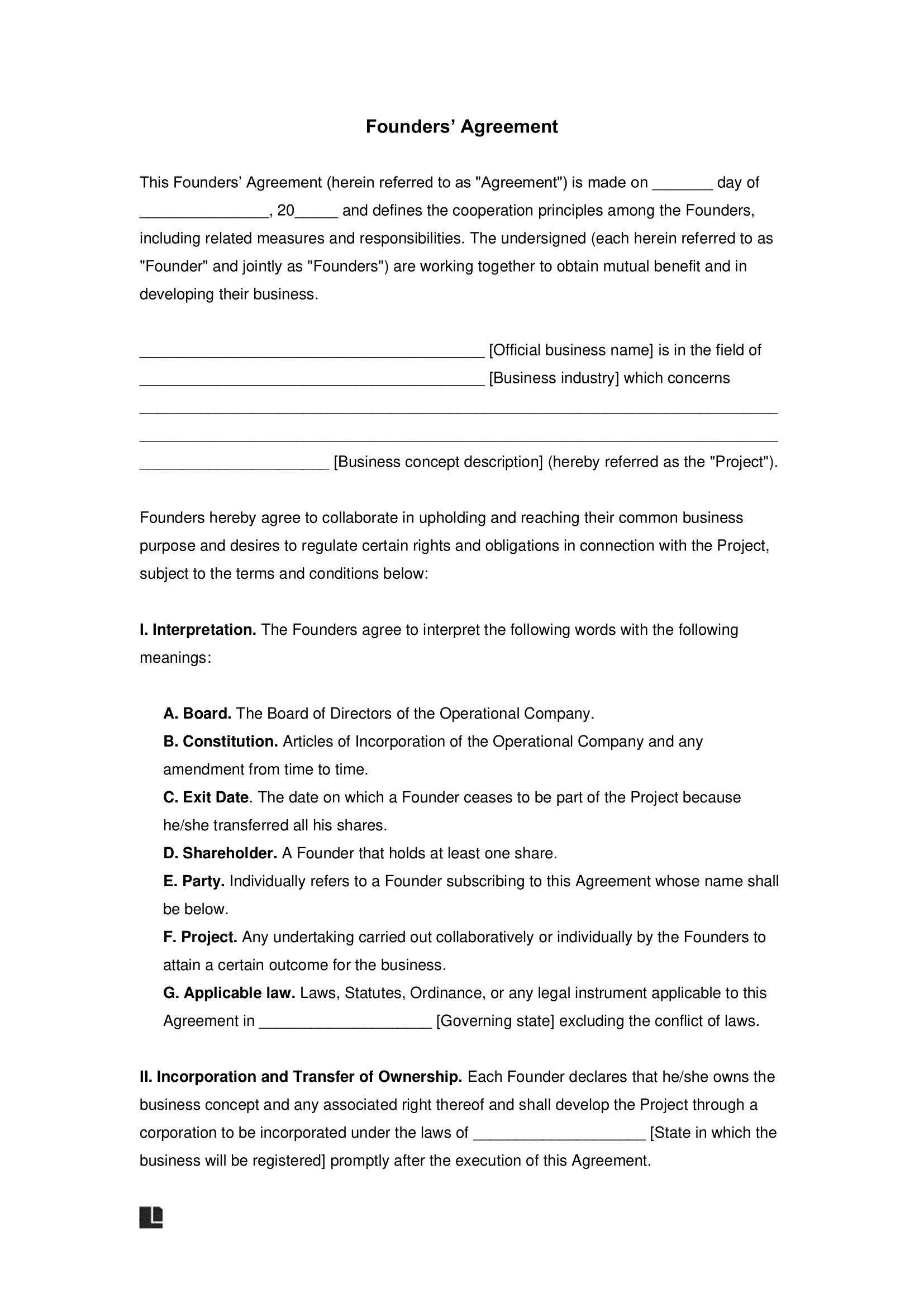Free Founders Agreement Template PDF Word