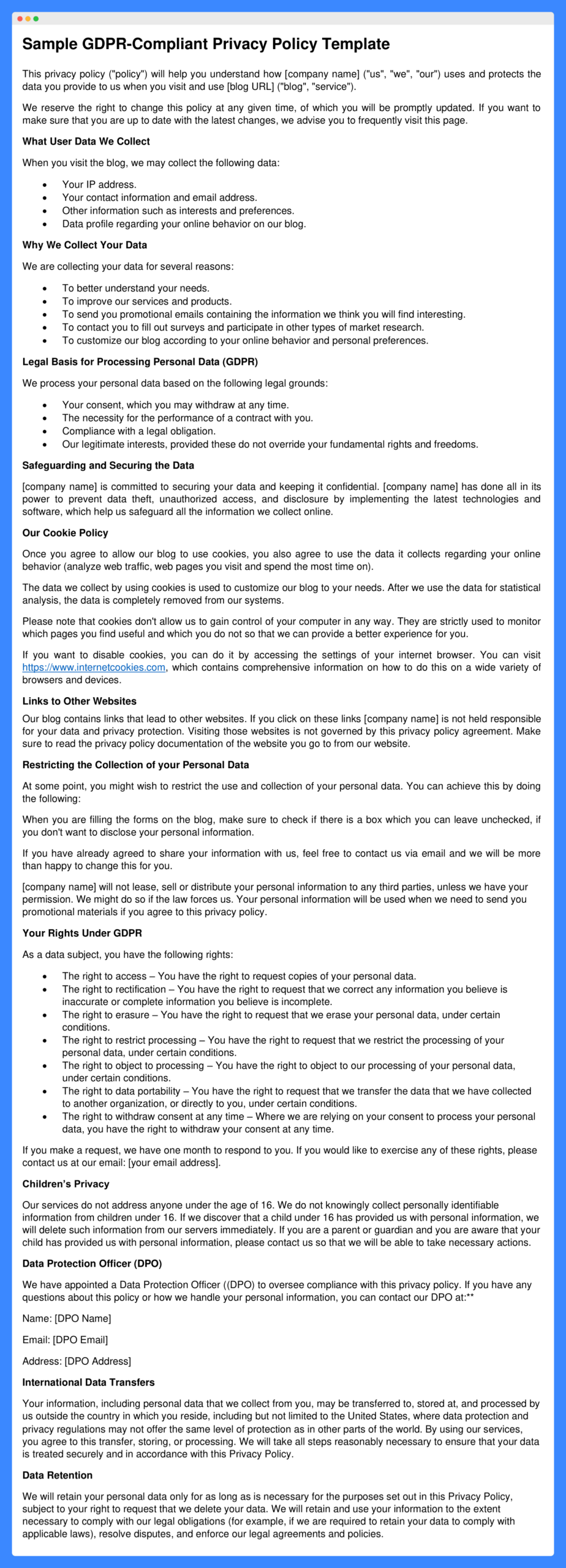 Free GDPR Privacy Policy Template Examples PDF DOC Free GDPR Privacy Policy Template Examples PDF DOC