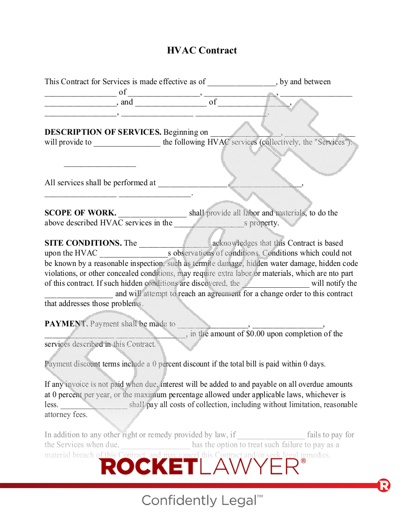 Free HVAC Contract Make Sign Download Rocket Lawyer