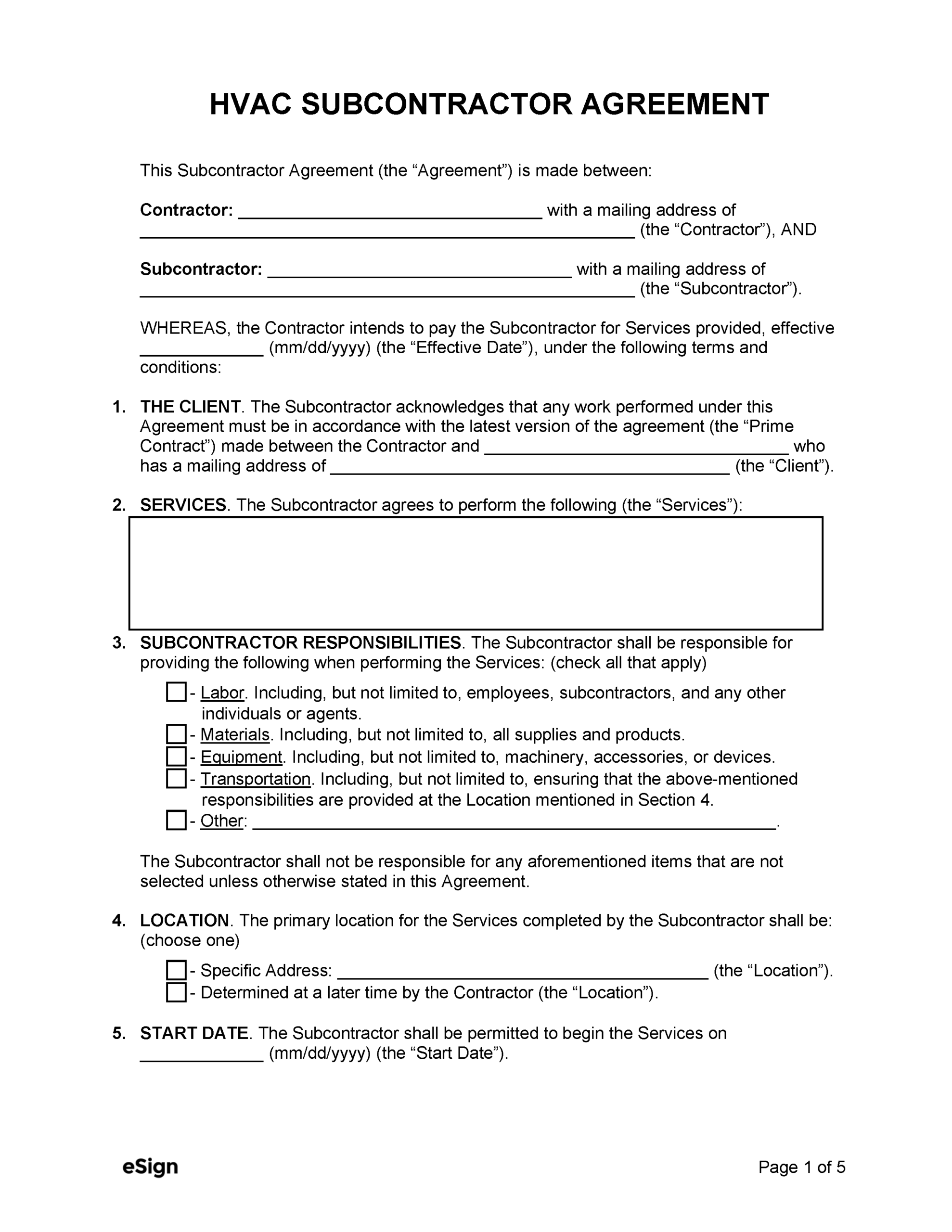 Free HVAC Subcontractor Agreement Template PDF Word