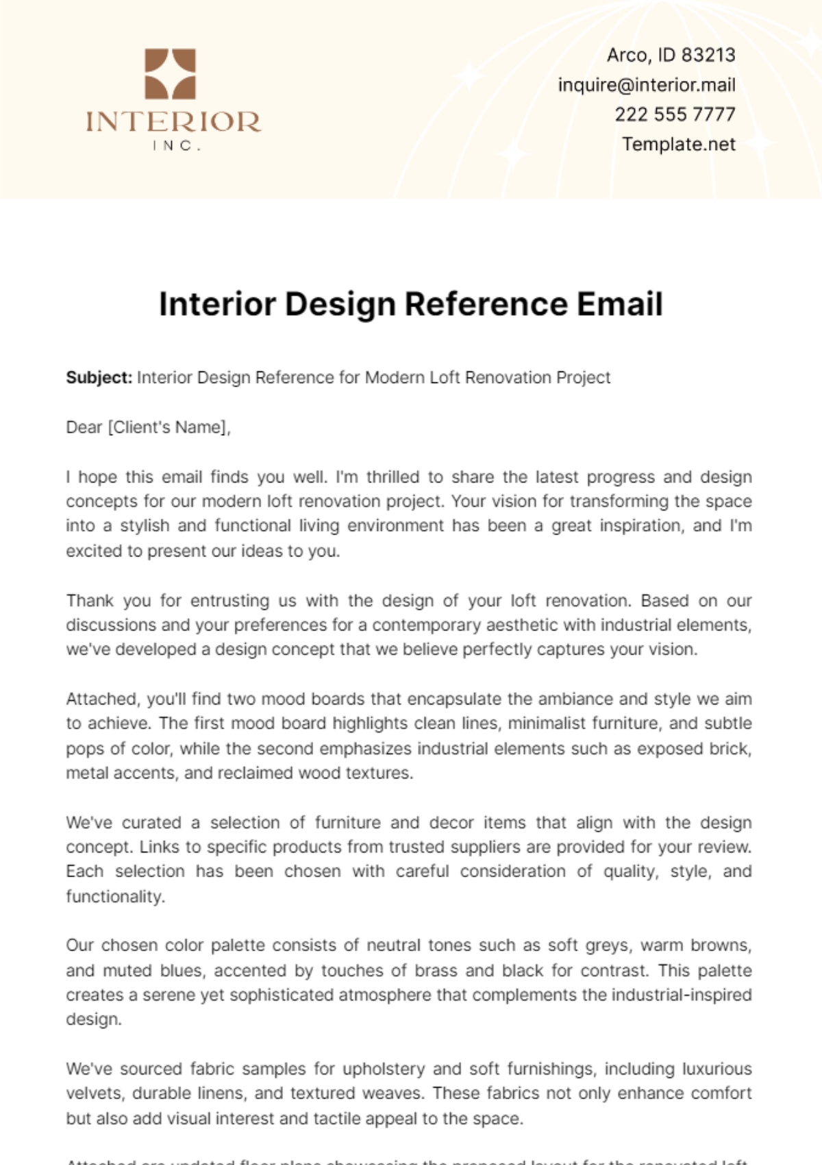 Free Interior Design Reference Email Template To Edit Online