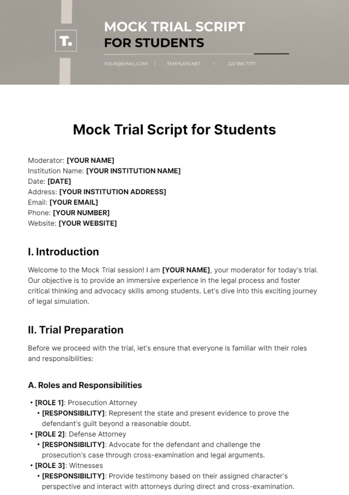 Free Mock Trial Script For Students Template To Edit Online