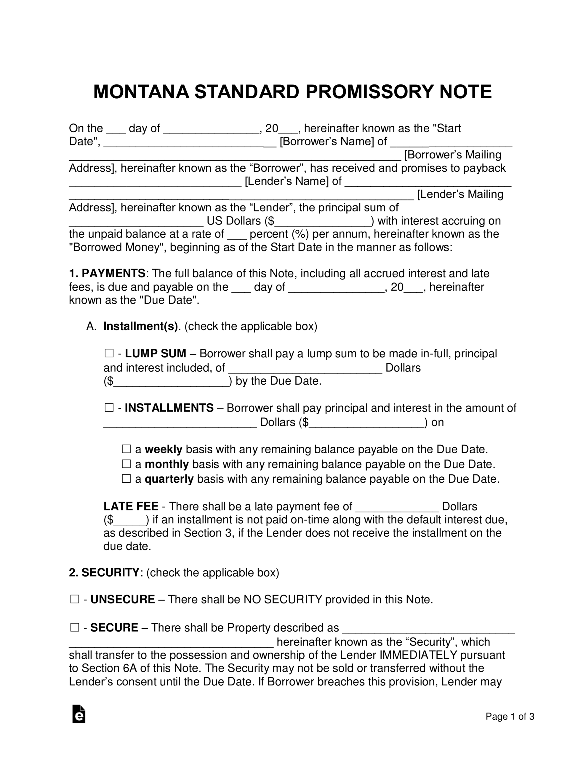 Free Montana Promissory Note Templates 2 PDF Word EForms