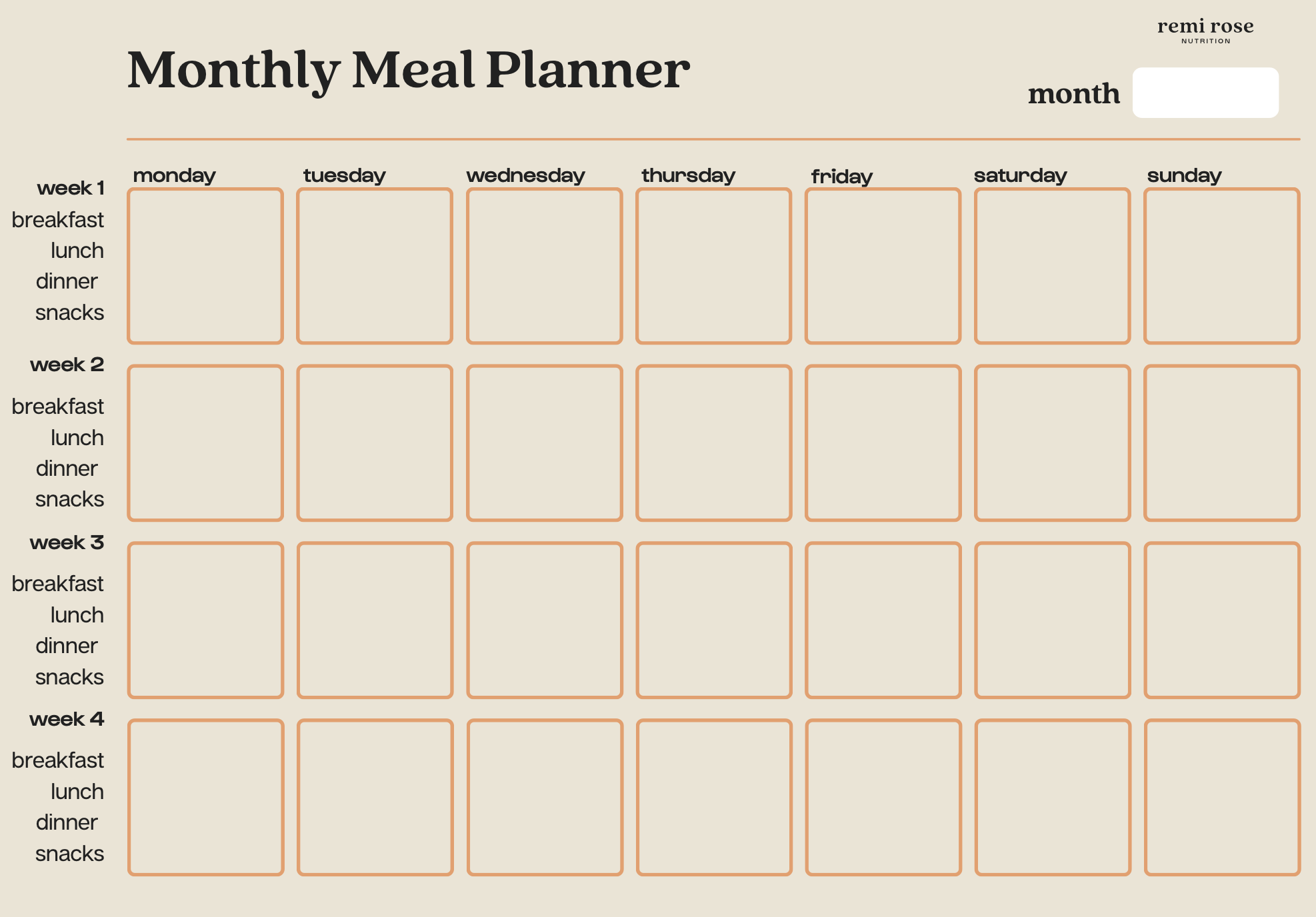 monthly meal planner template