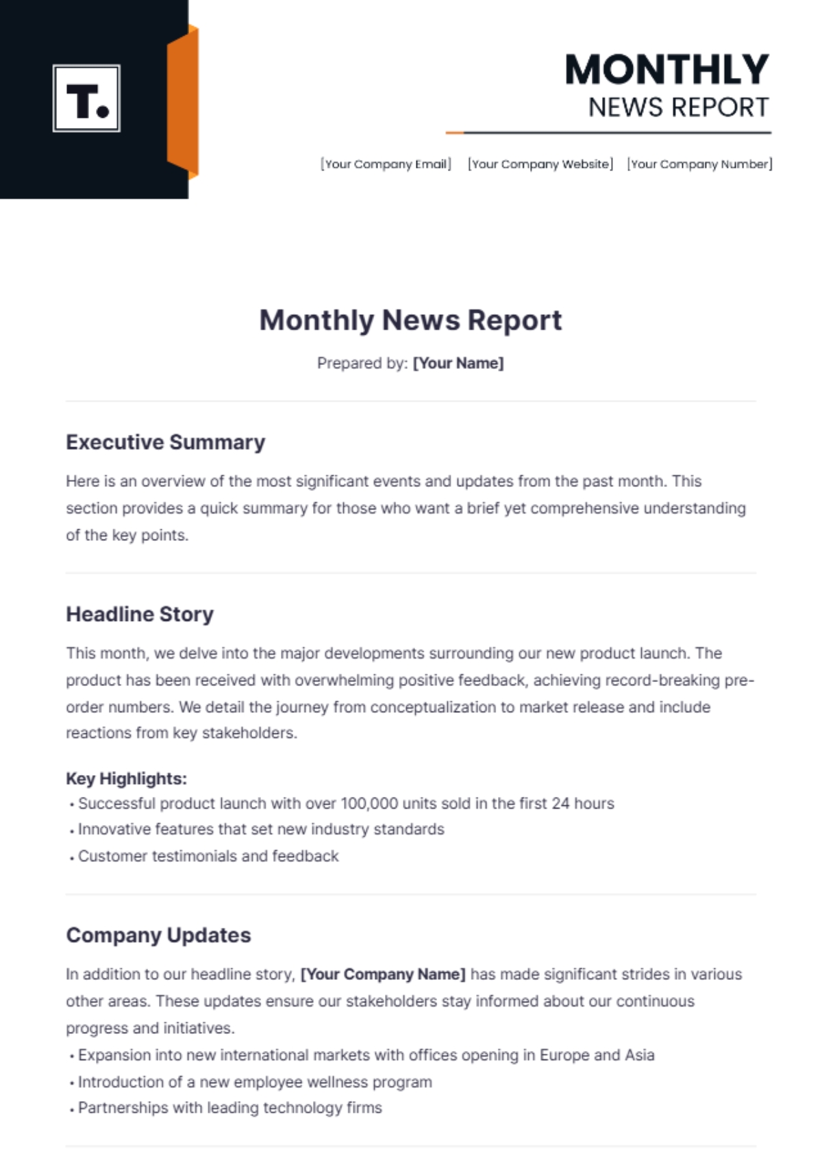 Free Monthly News Report Template To Edit Online