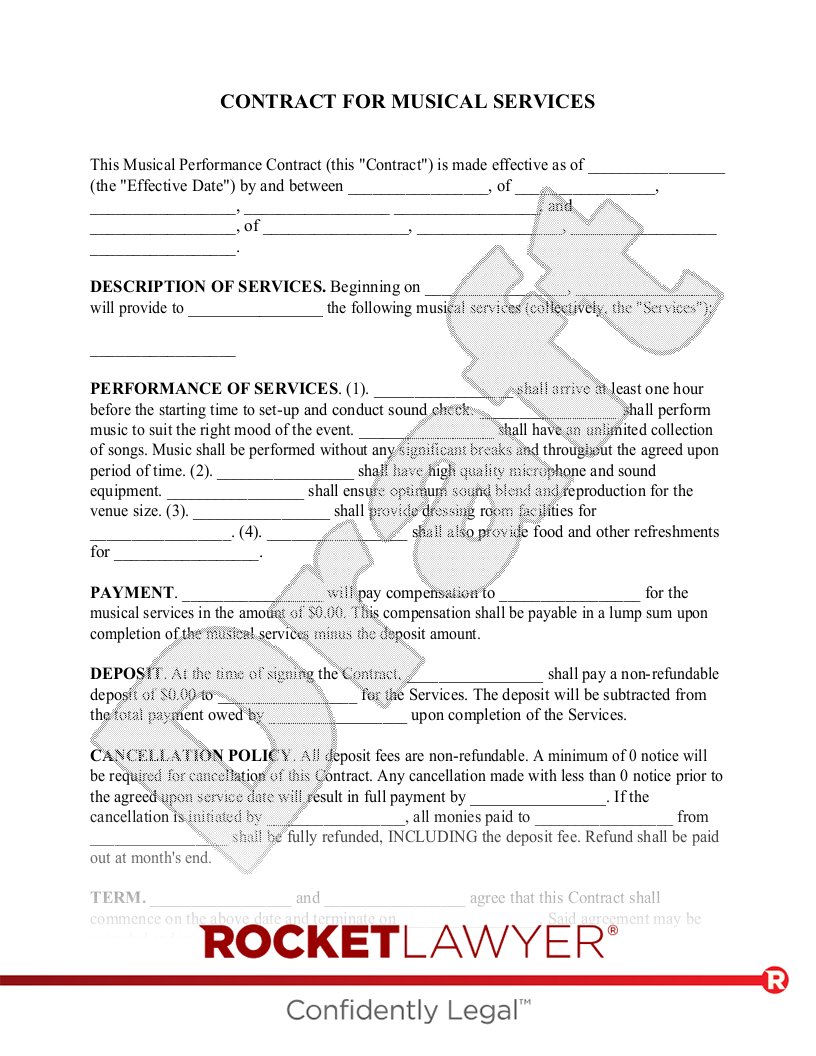 Free Musical Performance Contract Template FAQs Rocket Lawyer