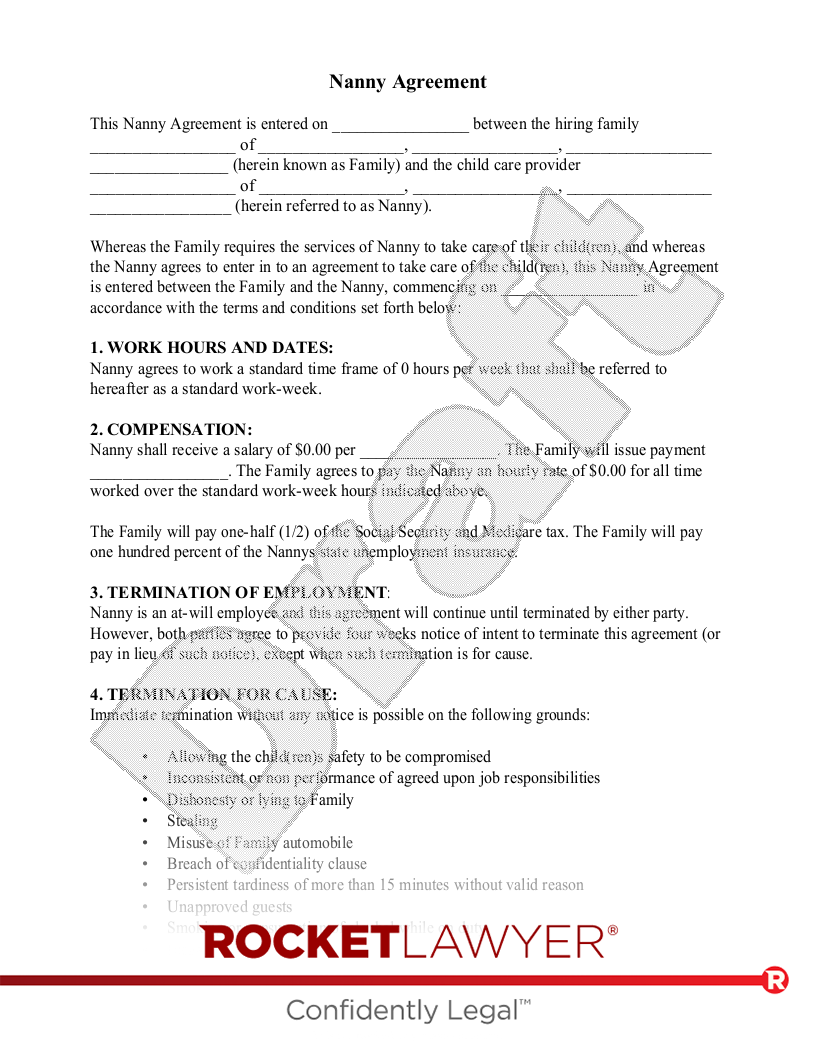 Free Nanny Agreement Template FAQs Rocket Lawyer