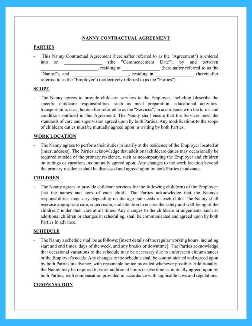Free Nanny Contract Template