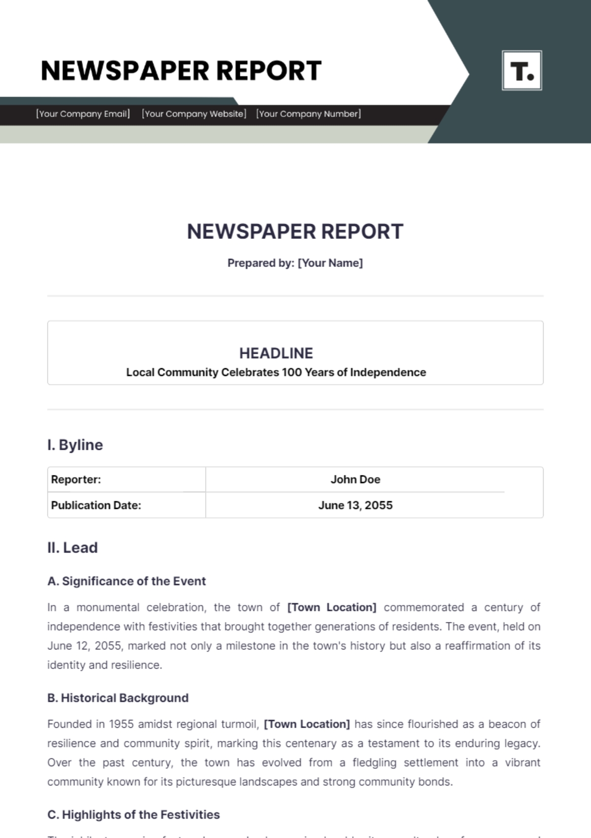 Free Newspaper Report Template To Edit Online