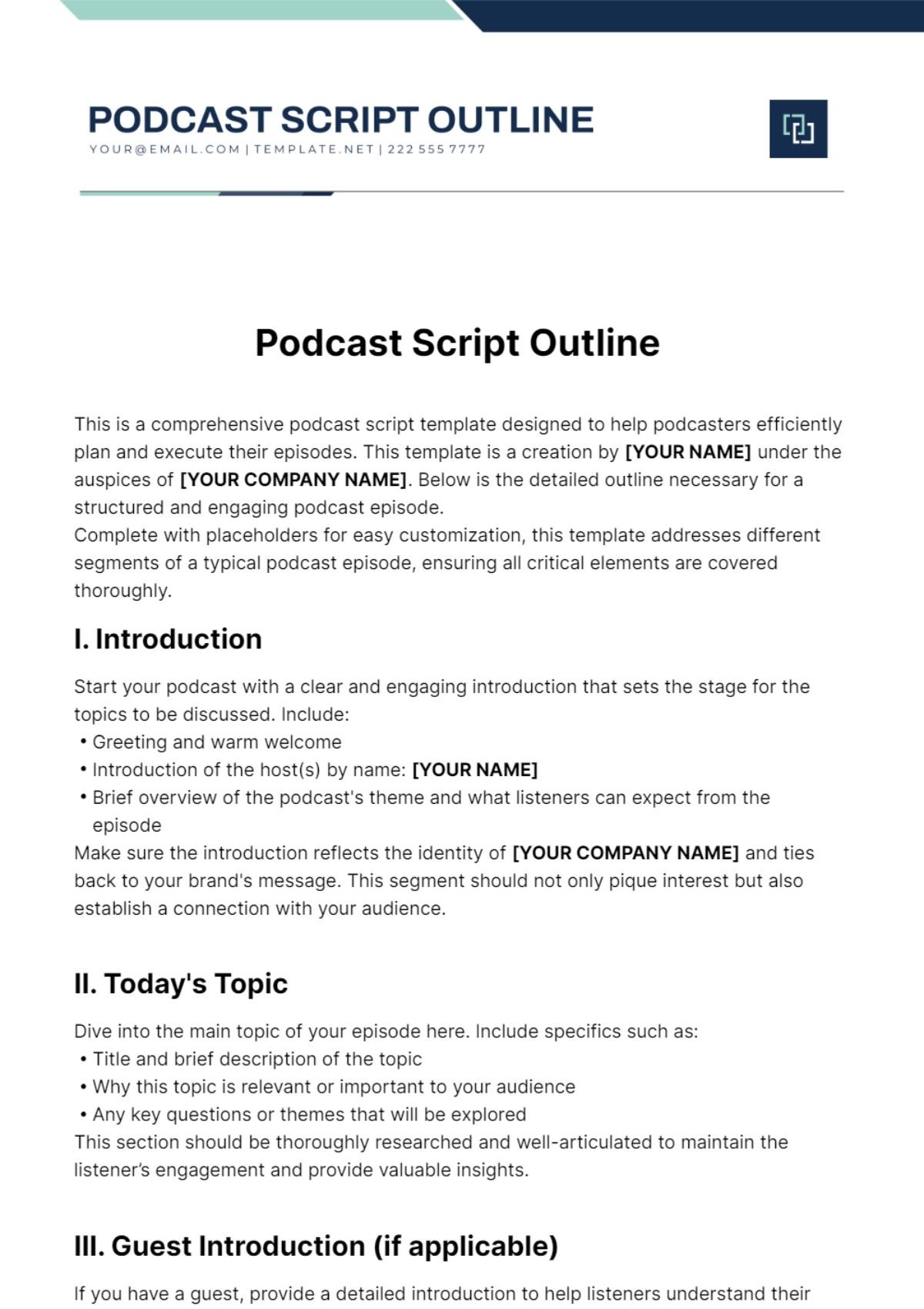 Free Podcast Script Outline Template To Edit Online