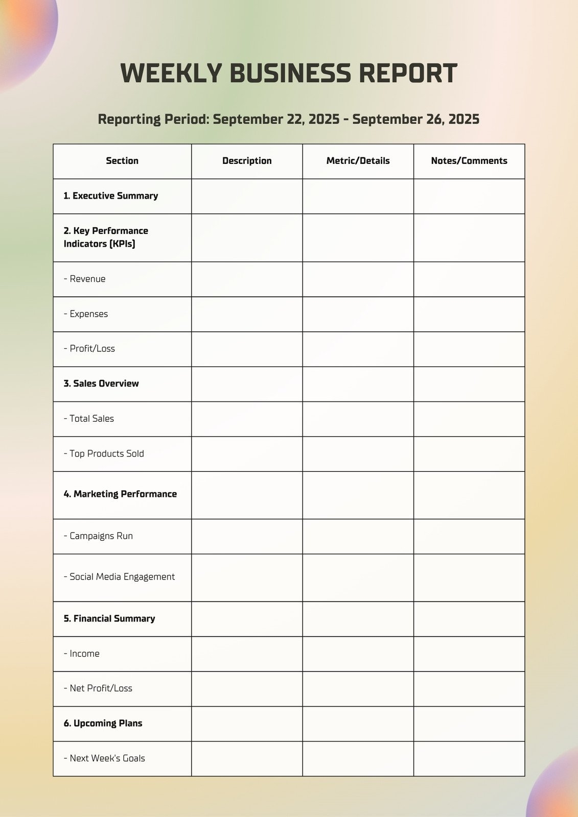 Free Printable Customizable Weekly Report Templates Canva