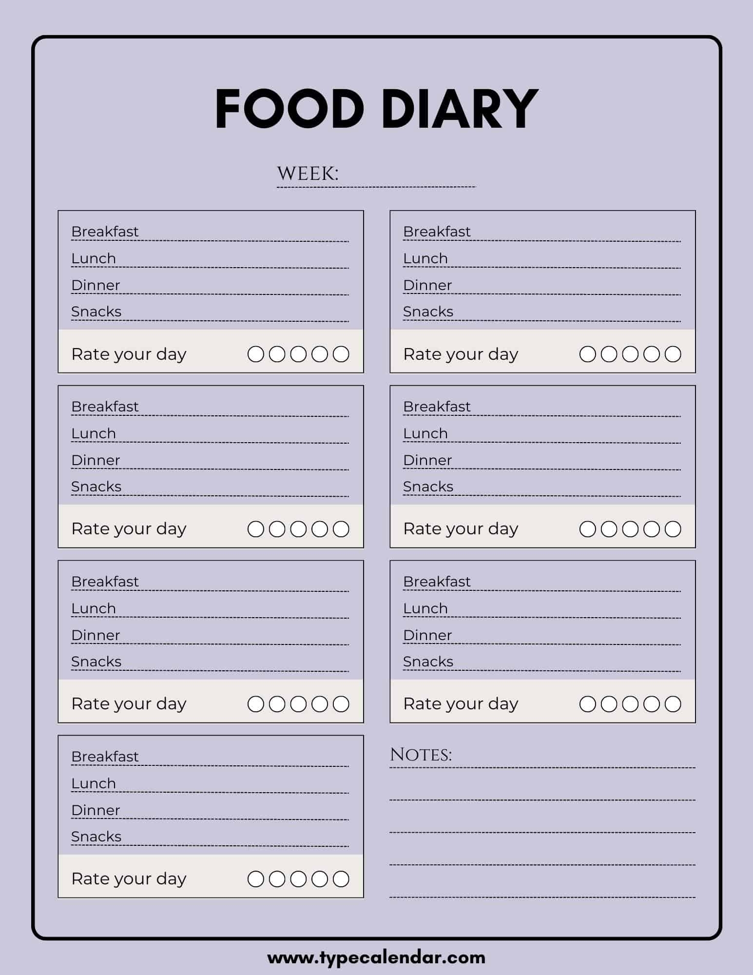 food log template food log template