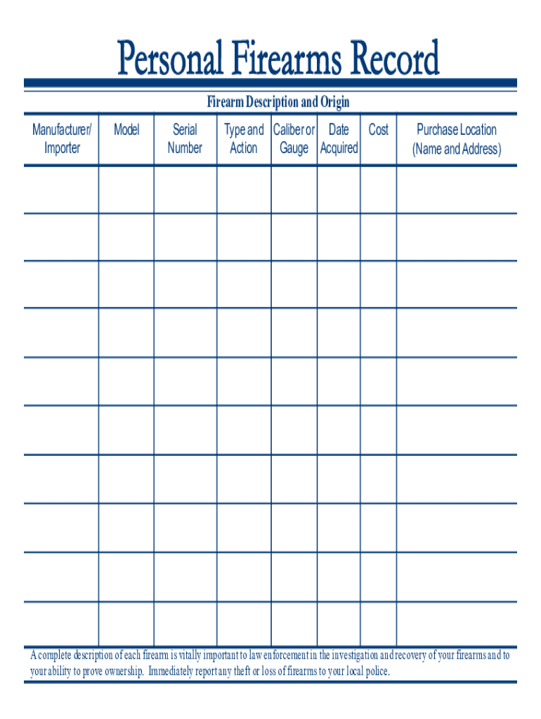 Free Printable Gun Inventory Sheet Fill Out Sign Online DocHub