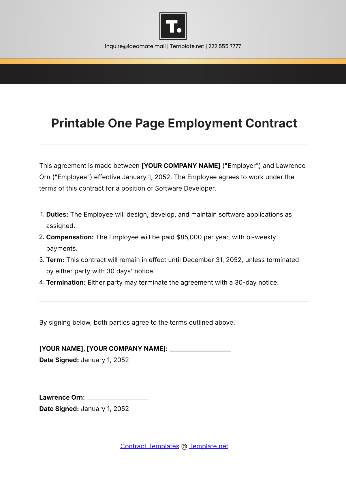 employment contract template free