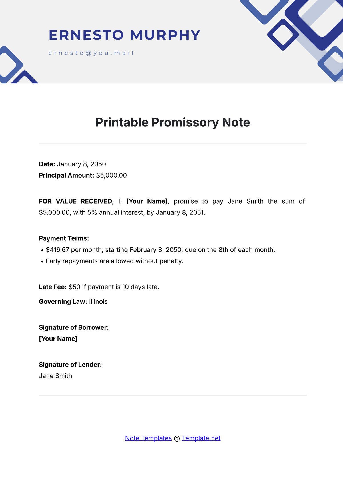 promissory note template pdf promissory note template pdf