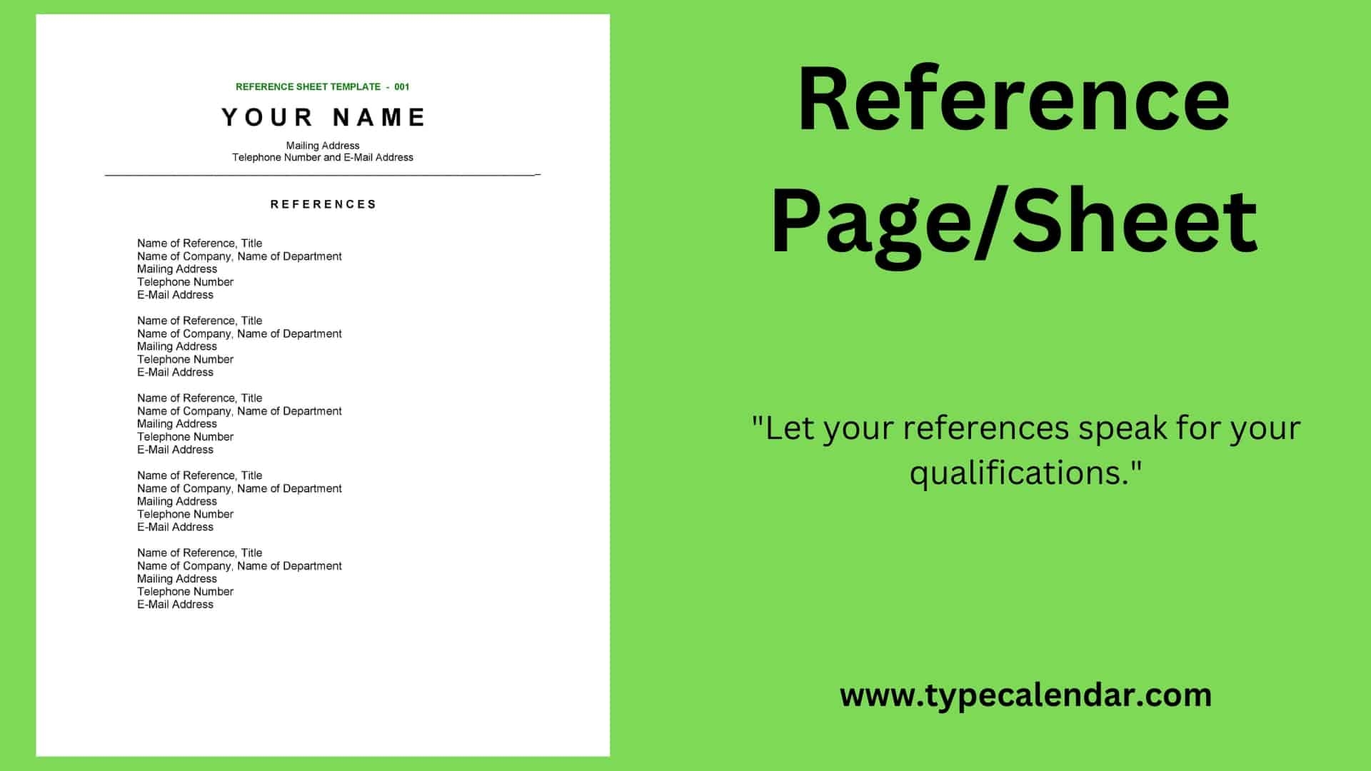 Free Printable Reference Page Sheet Templates PDF Word Resume
