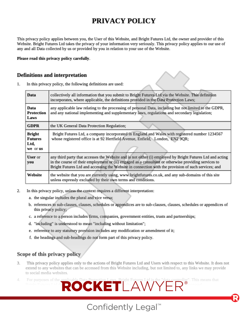 Free Privacy Policy Template FAQs Rocket Lawyer UK Free Privacy Policy Template FAQs Rocket Lawyer UK