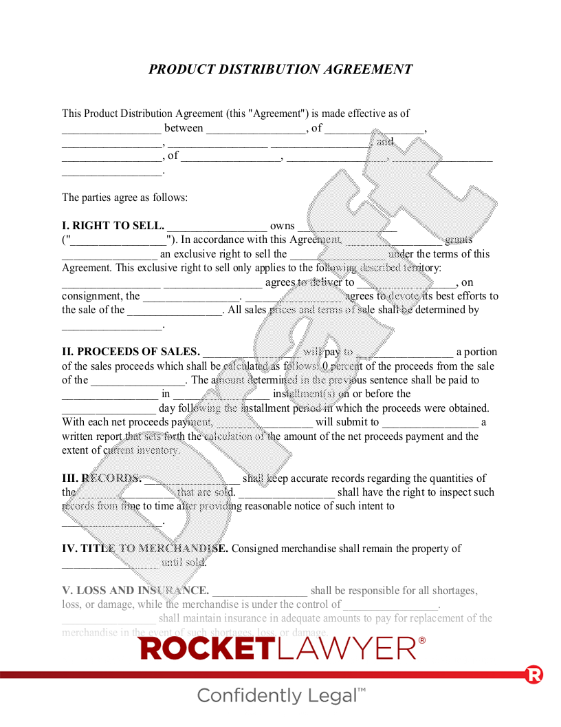 Free Product Distribution Agreement Rocket Lawyer