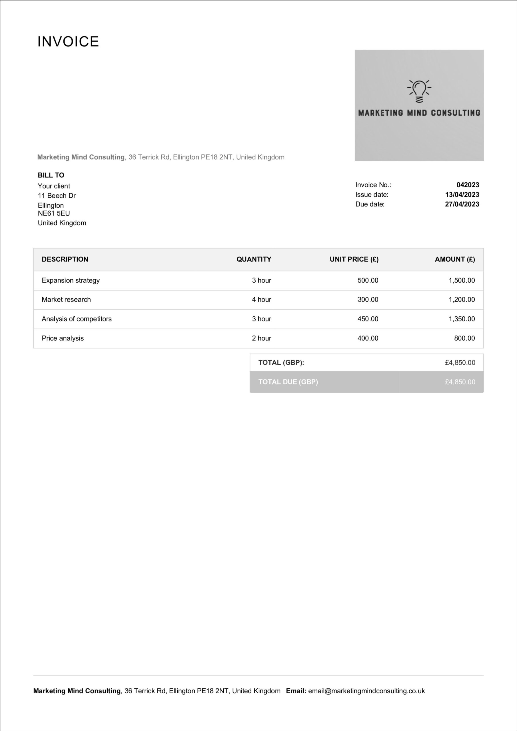 Free Professional Consulting Invoice Templates Billdu Free Professional Consulting Invoice Templates Billdu
