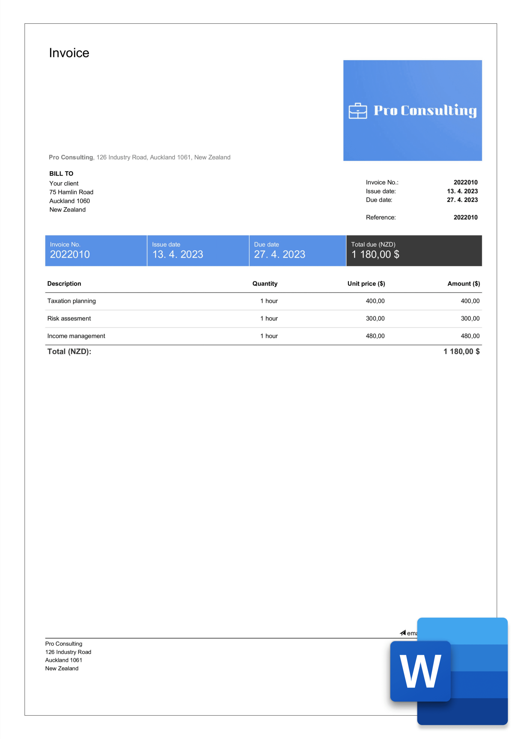 Free Professional Consulting Invoice Templates In Word Billdu Free Professional Consulting Invoice Templates In Word Billdu
