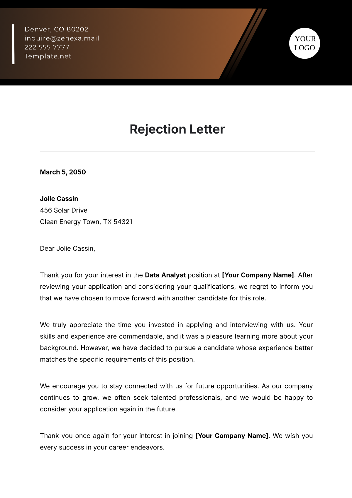 Free Rejection Letter Templates Editable And Printable Free Rejection Letter Templates Editable And Printable
