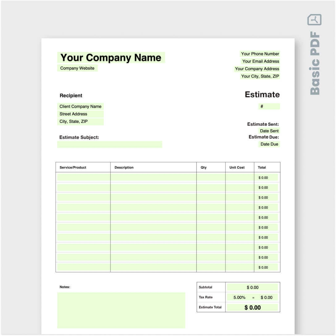 free construction estimate template