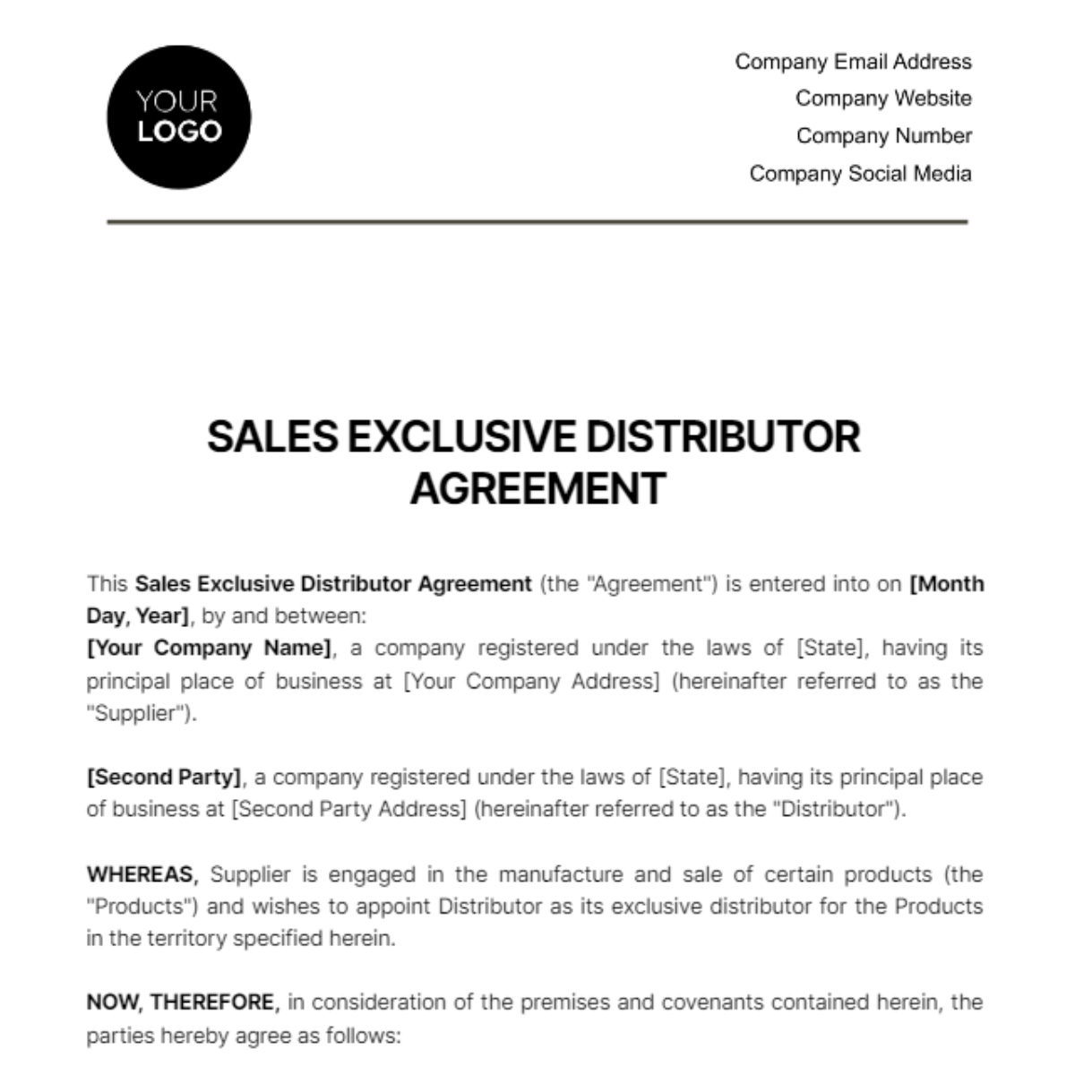 Free Sales Exclusive Distributor Agreement Template To Edit Online