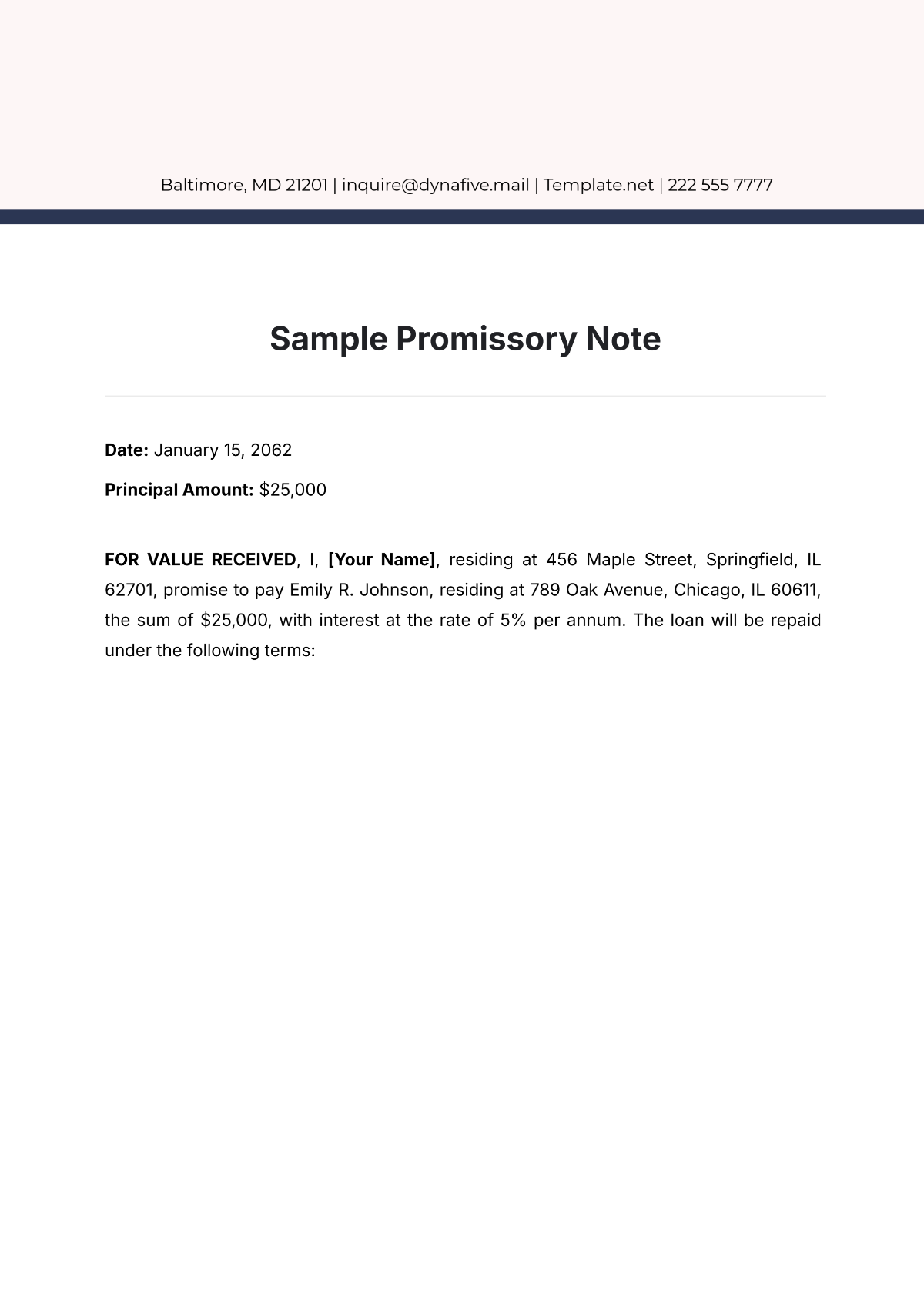 Free Sample Promissory Note Template To Edit Online