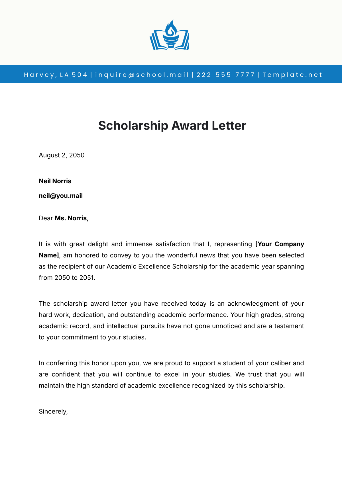 Free Scholarship Award Letter Template To Edit Online Free Scholarship Award Letter Template To Edit Online