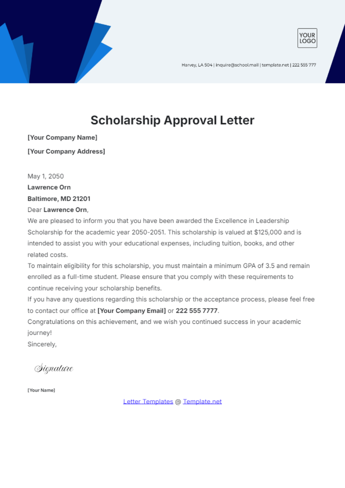Free Scholarship Letter Templates Editable And Printable