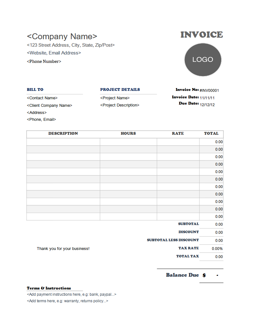 freelance hourly invoice template