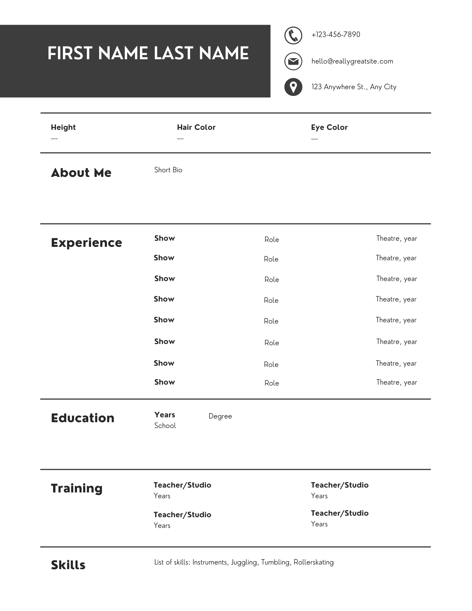 theatre resume template