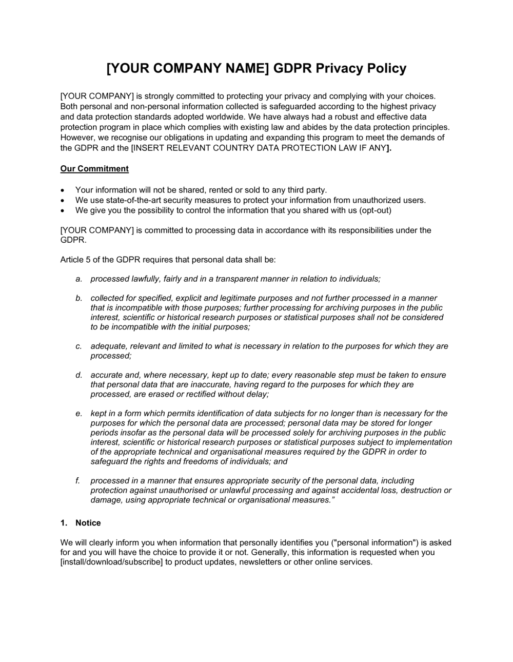 GDPR Privacy Policy Template Free Word PDF GDPR Privacy Policy Template Free Word PDF