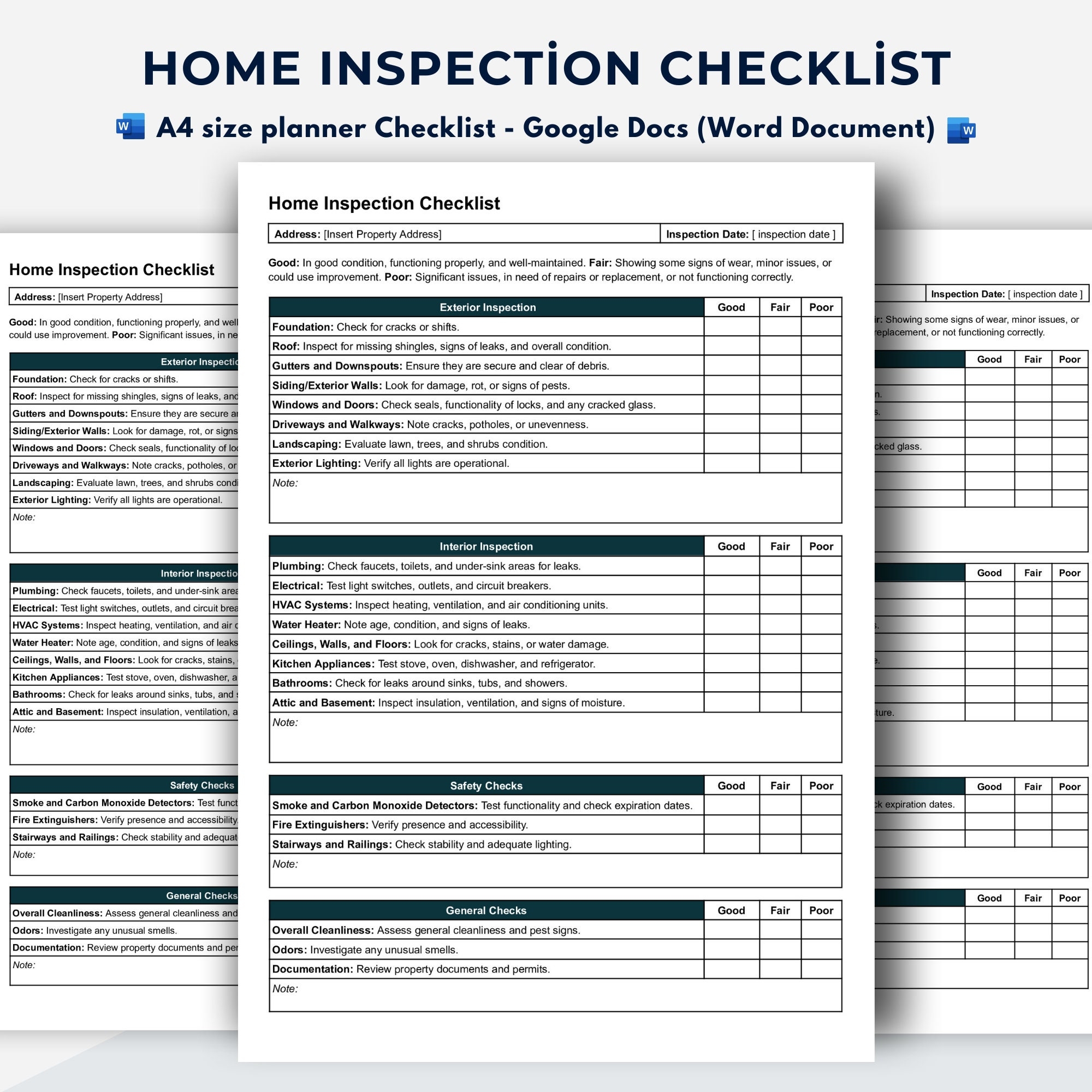 Home Inspection Checklist Template Google Docs word Document Etsy