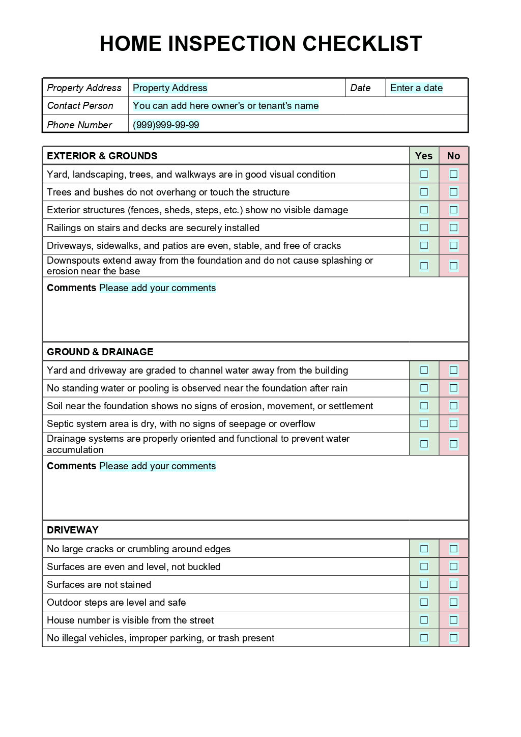 Home Inspection Checklist Template ONLYOFFICE ONLYOFFICE