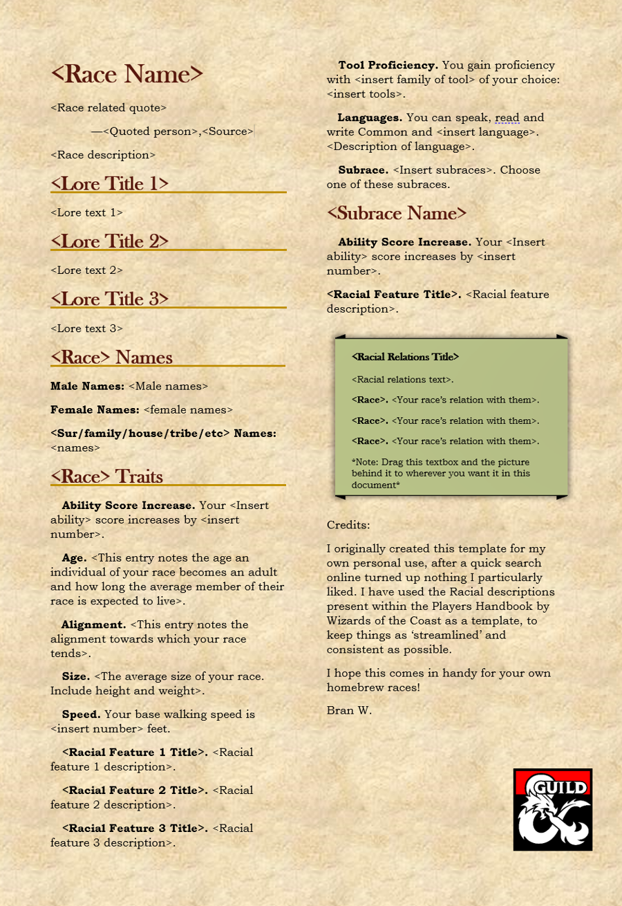 Homebrew Race Template Dungeon Masters Guild Dungeon Masters Guild