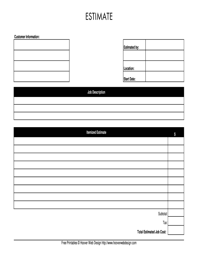 Hooverwebdesign Job Estimate Form Blank Fillable Template Fill Out Print Download PDF PdfFiller