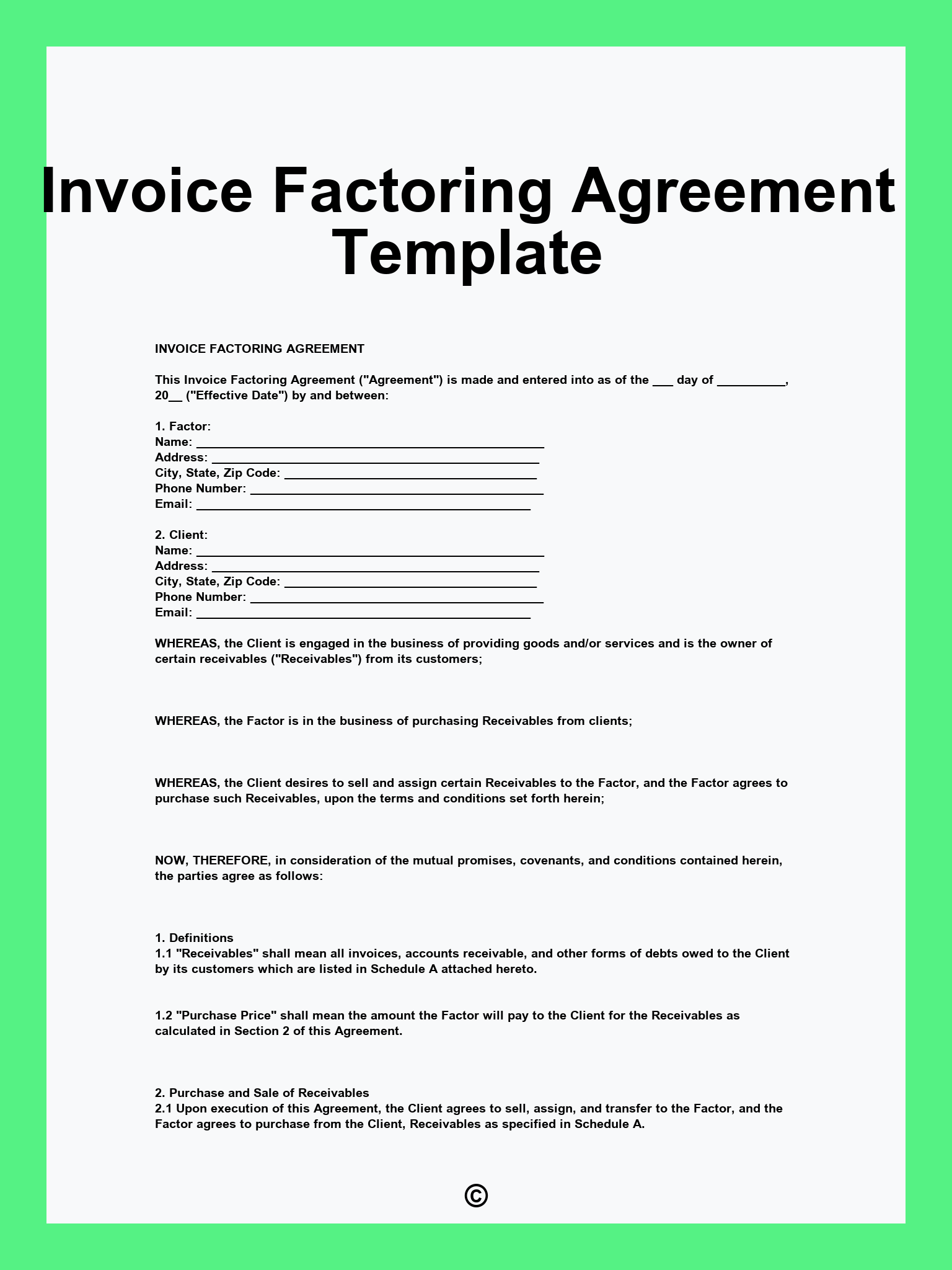 Invoice Factoring Agreement Template